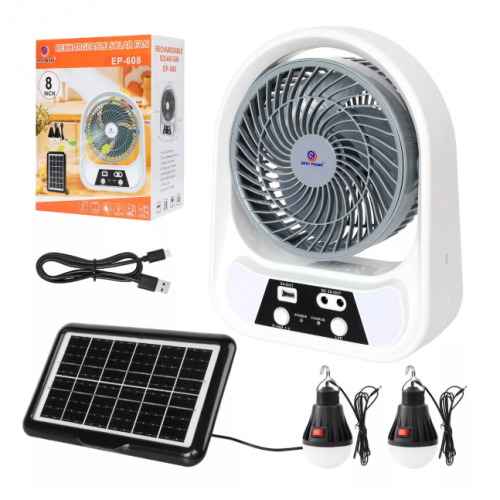 ABANICO SOLAR RECARGABLE PORTATIL CON LUZ