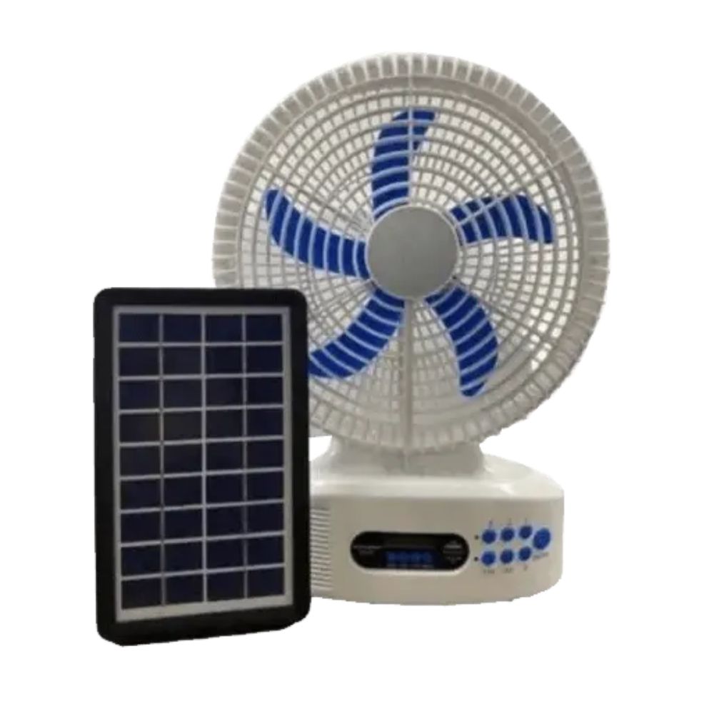 ABANICO SOLAR RECARGABLE PORTATIL CON LUZ